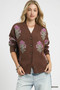 Umgee Single Flower Stem Jacquard Cardigan Sweater
