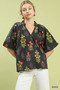 Umgee Floral Print Puff Sleeve Scallop Hem Blouse