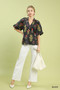 Umgee Floral Print Puff Sleeve Scallop Hem Blouse