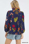 Umgee Flower Print Blouse with Scalloped Neckline