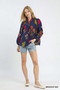 Umgee Flower Print Blouse with Scalloped Neckline
