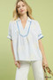 Umgee Striped Embroidered Blouse with Scallop Trim