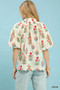 Umgee Floral Print Puff Sleeve Scallop Hem Blouse