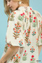 Umgee Floral Print Puff Sleeve Scallop Hem Blouse