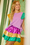 BiBi Mardi Gras Color Block Metallic Tiered Skirt