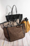 Fame Suede Tote Faux Leather Trim Shoulder Strap