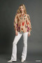 Umgee Flower Print Blouse with Scalloped Neckline