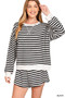 Zenana Striped Long Sleeve Top and Shorts Set