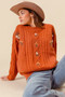 SO ME Embroidered Flower Cable Knitted Sweater