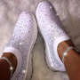 Plus Size Diamonds Beaded Knit Sneakers Winter Women'S Low Heel Mesh Casual Shoes