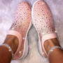 Plus Size Diamonds Beaded Knit Sneakers Winter Women'S Low Heel Mesh Casual Shoes