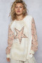 POL Exposed Seam Star Patch Thermal Top with Floral Sleeves