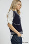 Umgee Contrast Striped Trim Button-Down Sweater Vest