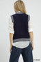 Umgee Contrast Striped Trim Button-Down Sweater Vest