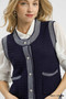 Umgee Contrast Striped Trim Button-Down Sweater Vest