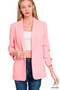 Zenana Woven 3/4 Ruched Sleeve Open Front Classic Blazer