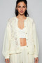 POL Exposed Seam Button Down Hooded Jacket with Lace Detail