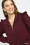 Umgee Luxeknit Ruffle Shoulder Quarter-Zip Sweatshirt