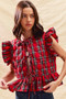 SO ME Christmas Holiday Plaid Ruffled Quilt Vest Top