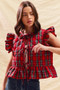 SO ME Christmas Holiday Plaid Ruffled Quilt Vest Top