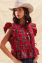 SO ME Christmas Holiday Plaid Ruffled Quilt Vest Top