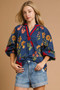 Umgee Floral Print Flounce Sleeve Blouse