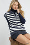 Umgee Cable Knit Collared Striped Vest Sweater