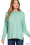 Zenana Soft Melange Hacci Round-Neck Long Sleeve T-Shirt