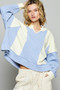 POL Color Block Waffle Knit Raw Hem Sweatshirt