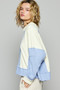 POL Color Block Waffle Knit Raw Hem Sweatshirt