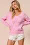 BiBi Valentines Heart Pompom V Neck Knit Top