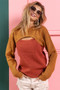 BiBi Color Block Sweater Knit Top With Cut Out Neck