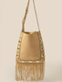 Fame Faux Suede Grommet Accent Fringe Tote Bag
