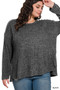 Zenana Full Size Brushed Hacci Exposed Seam Hi Low Sweater Plus Size