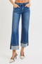 RISEN Mid Rise Ankle Straight Jeans with Cuffed Hem