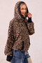 BiBi Leopard Print Waffle Half Zip Up Hoodie W Pocket