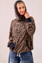 BiBi Leopard Print Waffle Half Zip Up Hoodie W Pocket