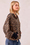BiBi Leopard Print Waffle Half Zip Up Hoodie W Pocket