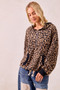 BiBi Leopard Print Waffle Half Zip Up Hoodie W Pocket