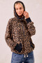 BiBi Leopard Print Waffle Half Zip Up Hoodie W Pocket