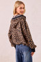 BiBi Leopard Print Waffle Half Zip Up Hoodie W Pocket