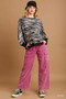 Umgee Zebra Striped Fleece Pullover Sweater Shirt