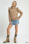 Umgee Cable Knit Textured Pullover with Ruffle Shoulders