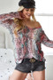 BiBi Snakeskin Print Low Gauge Hacci V Neck Top
