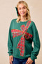 BiBi Plaid Ribbon Bow Detail Christmas Fleece Pullover