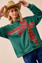BiBi Plaid Ribbon Bow Detail Christmas Fleece Pullover