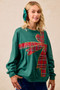BiBi Plaid Ribbon Bow Detail Christmas Fleece Pullover
