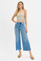 RISEN Tummy Control Mid Rise Crop Wide Front Slit Jeans