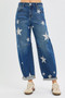 RISEN Mid Rise Ankle Length Relaxed Barrel Star Printed Jeans