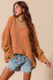 SO ME Oversized Two Tone Textured V Neck Sweater